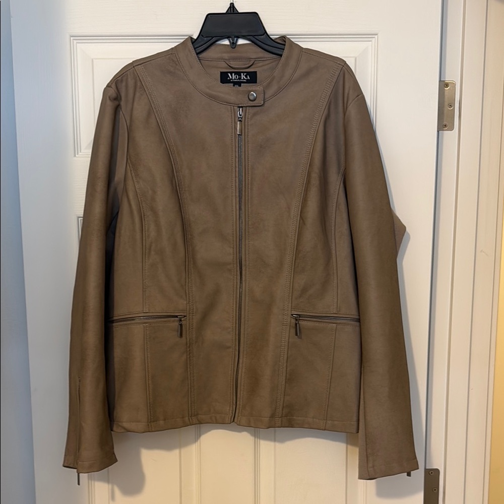 Women's Mo-Ka by Santa Fe Apparel Tan Faux Leather Jacket Collarless